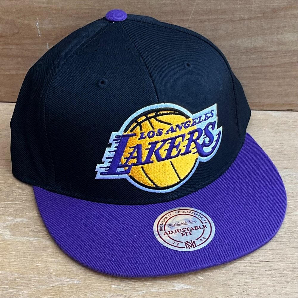 MITCHELL & NESS NBA LOS ANGELES LAKERS BLACK PURPLE SNAPBACK HAT NEW